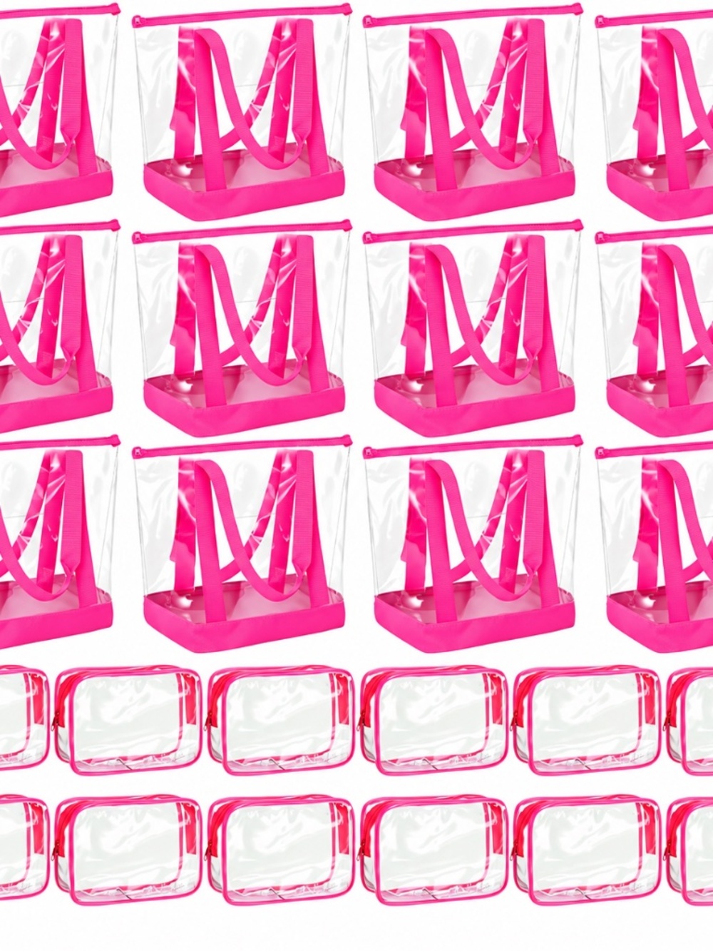 24 Pcs Clear Tote Bags with Makeup Bags, 16x13x5.5 Beach Tote Bags Bulk Waterpro